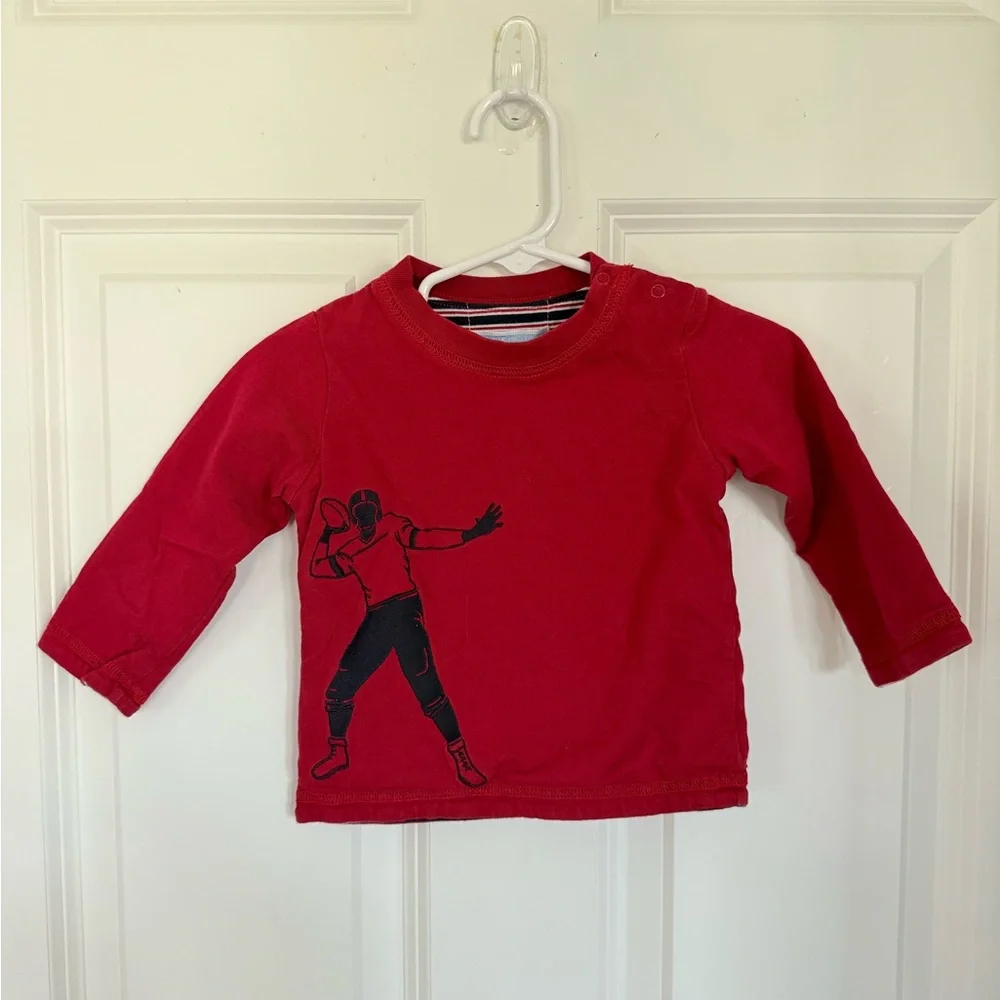 Janie and Jack Shirt Baby Boy Red Embroider Football Reversable Size - 3-6M